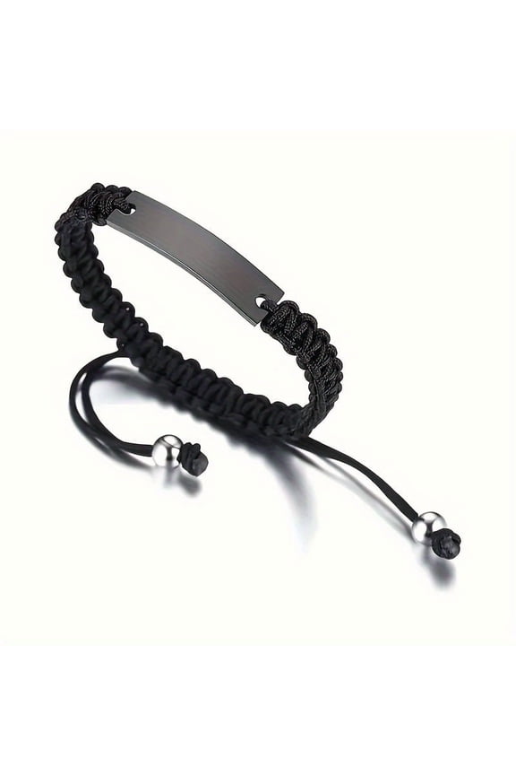 Custom Engraved Adjustable Handwoven Rope Bracelet - Perfect Gift for Friends, Family & Couples,Black