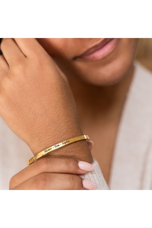Custom Engraved Bracelet Numeral Name Message Bangle 14K White Gold Adjustable Women's Bracelet Mother's Day Gift
