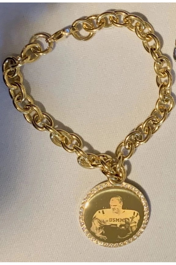 Custom Engraved CZ Bling Gold IPG Stainless Steel Round With Oval Link Chain Bracelet Option up to 5 Charms