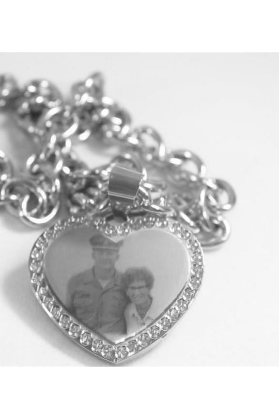 Custom Engraved CZ Bling Stainless Steel Heart with Oval Link Chain USMMA