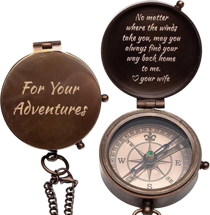 Custom Engraved Compass Gift for Men – Personalized Antique Brass Pocket Compass for Men, Son, Husband, Boyfriend, or Dad – Father’s Day, Birthday, Anniversary, Graduation, or Christmas Gift