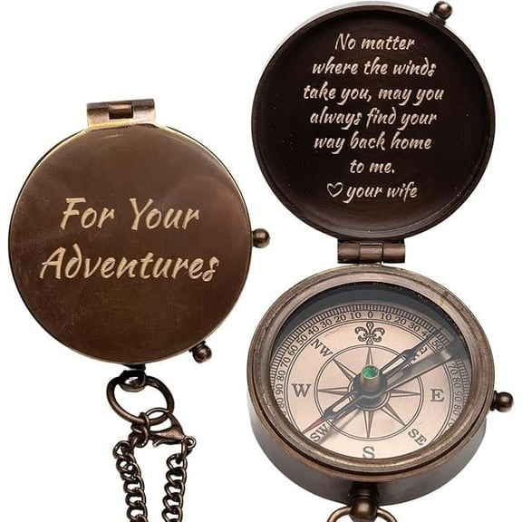 Custom Engraved Compass Gift for Men Personalized Antique Brass Pocket Compass for Men, Son, Husband, Boyfriend, or Dad Fathers Day, Birthday, Anniversary, Graduation, or Christmas Gift