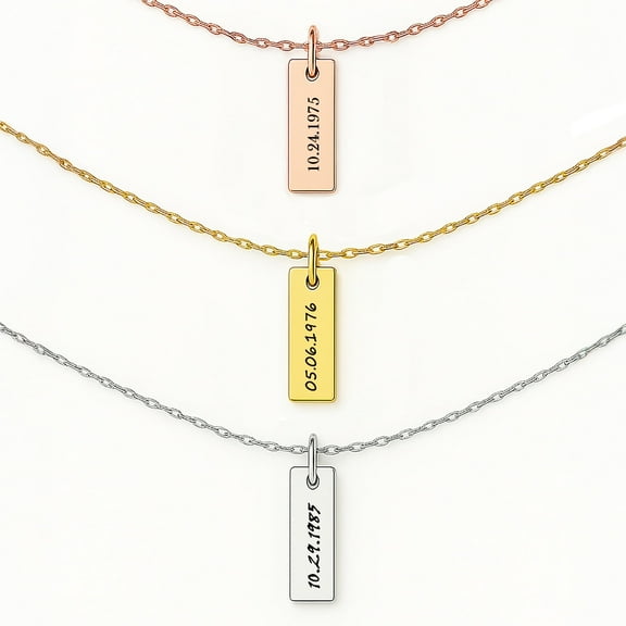 Custom Engraved Date Necklace Pendant Necklace for Women or Men – Personalized Jewelry Gift for Her or Him – Anniversary, Birthday, Wedding, Baby Birth, or Special Day Keepsake