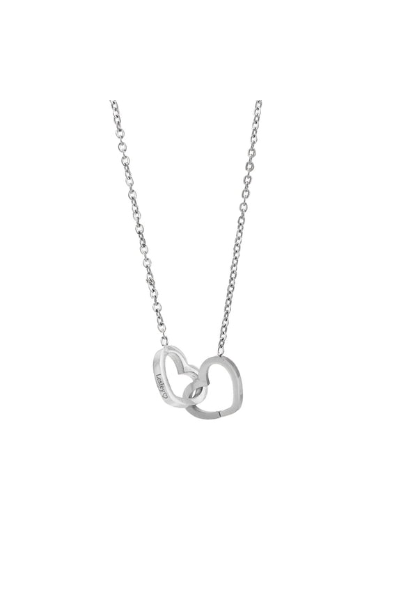 Custom Engraved Double Heart Interlocking Necklace, Eternal Love Name Pendant, Valentine's Day Gift, Gold Plated Stainless Steel Jewelry, Two Hearts As One Clavicle Chain