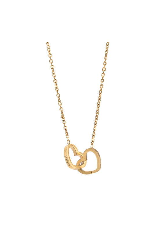 Custom Engraved Double Heart Interlocking Necklace, Eternal Love Name Pendant, Valentine's Day Gift, Gold Plated Stainless Steel Jewelry, Two Hearts As One Clavicle Chain