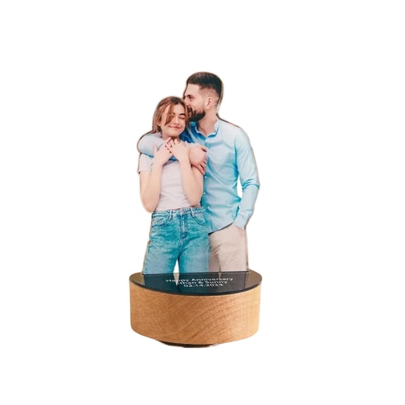 Custom Engraved Double-Sided Printed Characters Acrylic Rotating Music Ornaments Customizable with Your Photos Logos Text Or Messages Ideal for Wedding Gift Decoration for Couples
