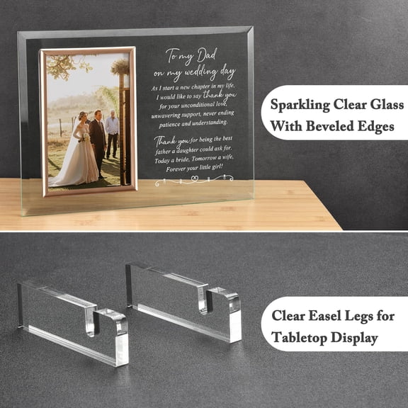 Custom Engraved Glass Picture Frame with Personal Message for Father of the Bride