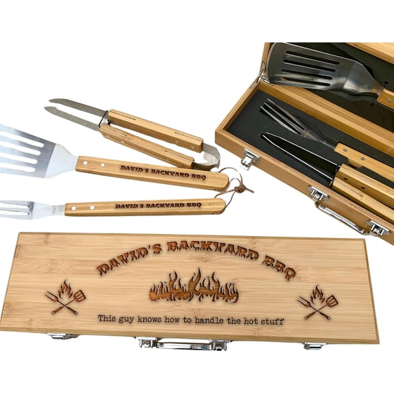 Custom Engraved Grilling Tool Set, Backyard BBQ Set Birthday | Retirement for Him