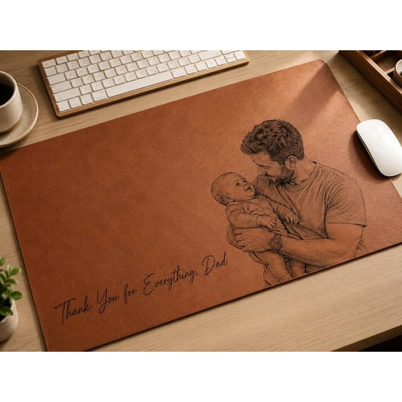 Custom Engraved Leather Mouse Pad for Dad, Personalized Father's Day Desk Gift