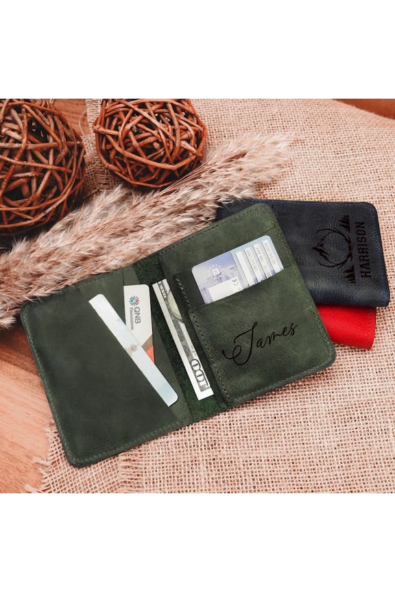 Custom Engraved Leather Wallet for Men Minimalist Foldable Design for Cards & Cash