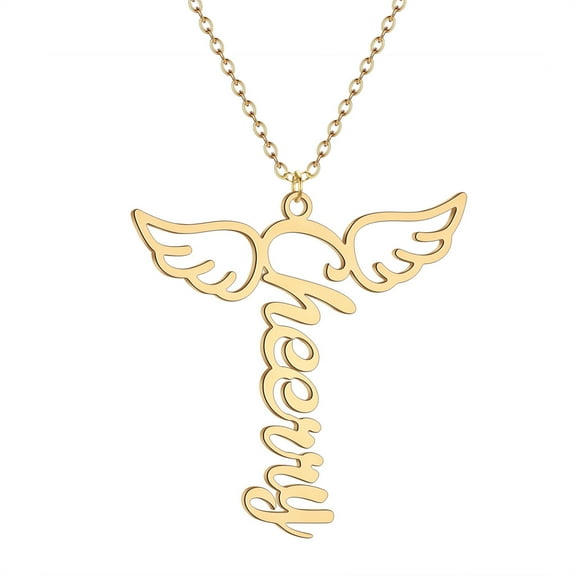 Custom Engraved Letters Angel Wing Pendant Necklace for Women Men Stainless Steel Customized Name Jewelry Choker Gift