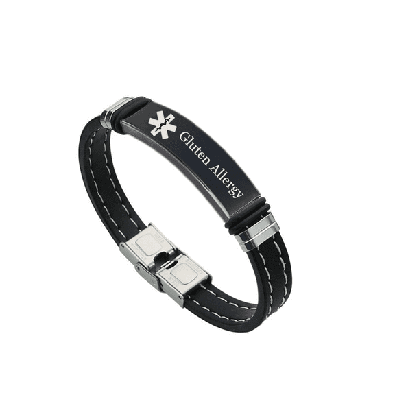 Custom Engraved Medical Alert Gluten Allergy Identification Silicone Wristband for Women Men, Personalized Disease Allergic Awareness Bracelet Emergency ID Bangle for Safety, with Aid Bag