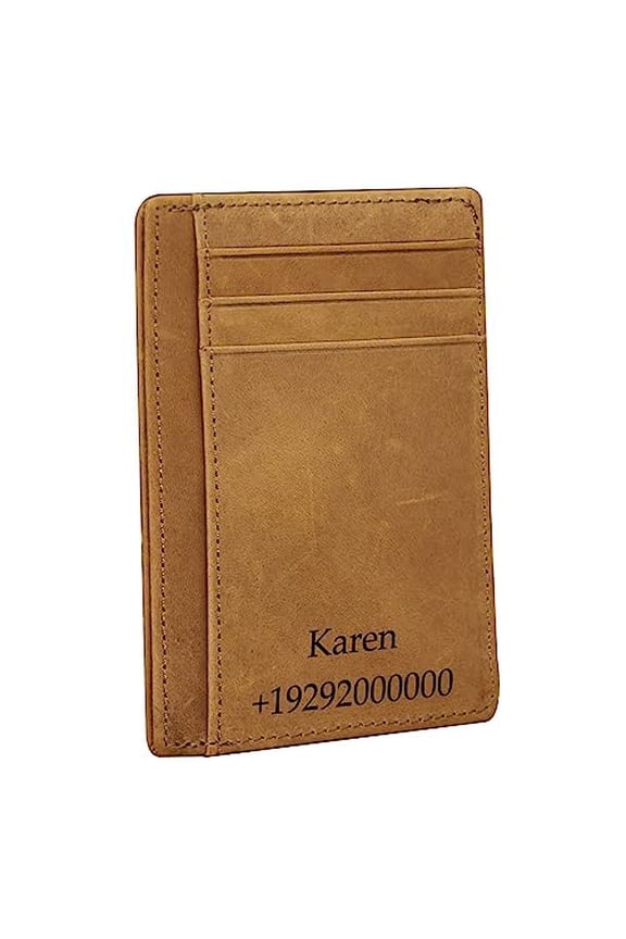 Custom Engraved Mens Rfid Blocking Front Pocket Thin Wallet Slim Minimalist Leather Credit Card Holder Wallets RFID Blocking Personalized Gift for Men Him Father's Day Husband Boyfriends