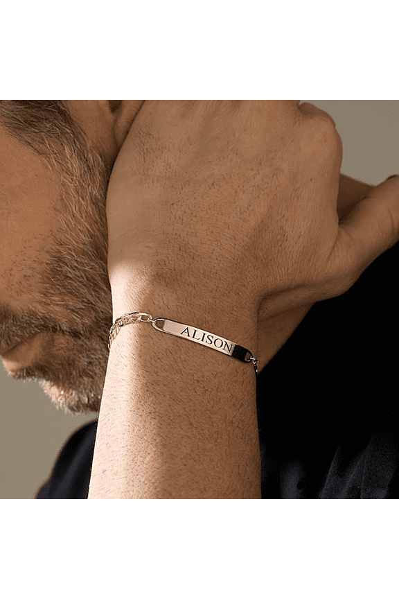 Custom Engraved Name Bracelet for Men Gold 14K White Gold Maille Figaro Chain Personalized Bracelets Gift for Boyfriend Jewelry