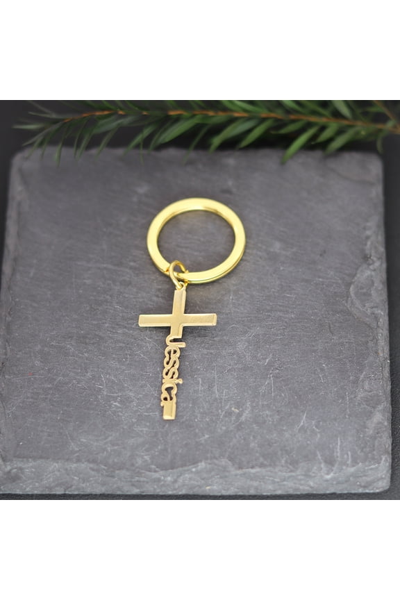 Custom Engraved Name Keyring Stainless Steel Religious Faith Cross Key Chains Jewelry Pendants Keychain for Women Men