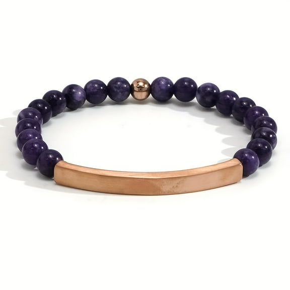 Custom Engraved Natural Stone Bracelet - Elegant & Bohemian, Handcrafted Friendship Beaded Bracelet with Inspirational Name Phrase, Ideal Christmas Gift for Her,Amethyst, Rose Golden