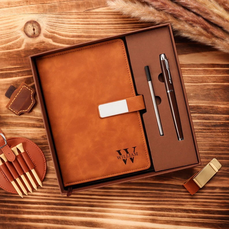 Custom Engraved Notebook With Pen, Leather Notebook Set, End Of Year ...