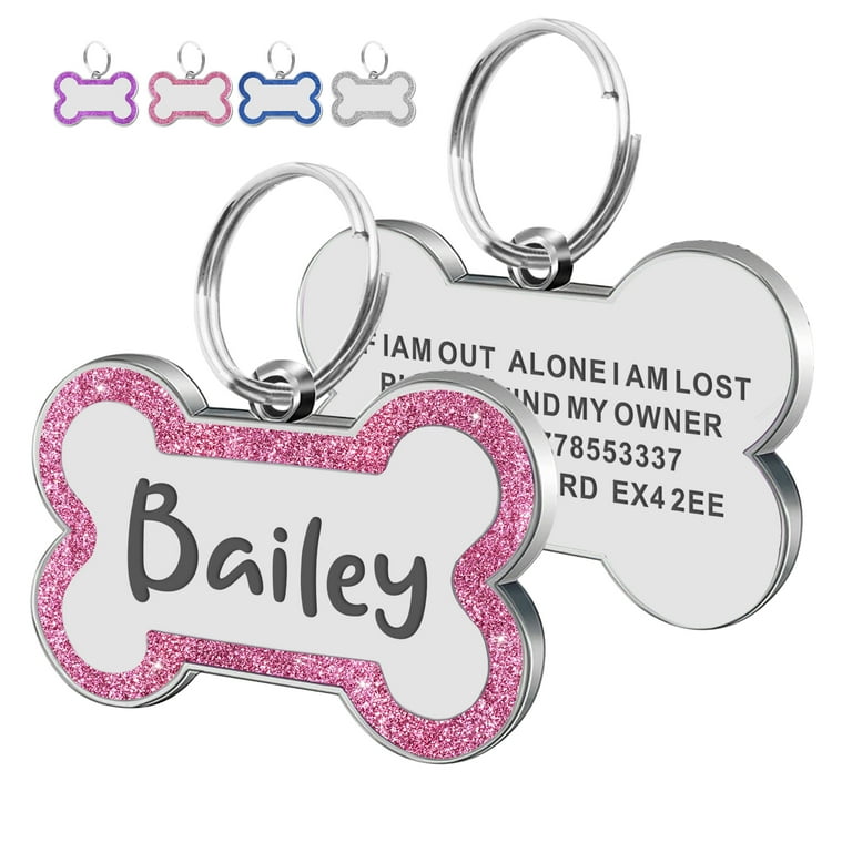 Custom Engraved Pet ID Tags Personalized Dog Tags and Cat Tags Bone Shape Glitter Pet Name Tags Multi Color Double Sided Engraved