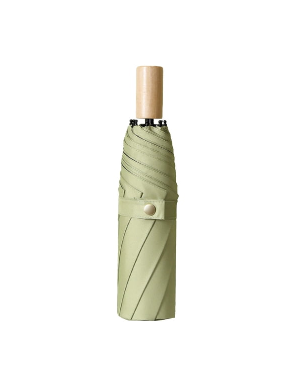 Custom Engraved Wood Handle Umbrellas Text Design Windproof Compact Travel