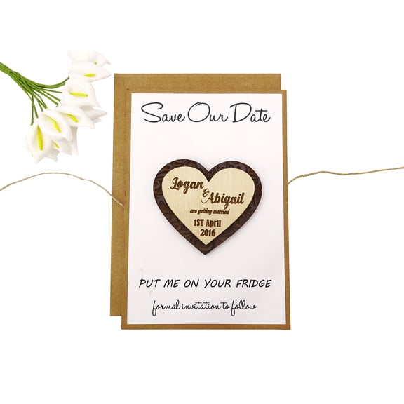 Custom Engraved Wooden Magnet Personalized Gift 20 Rustic Wedding Save the Date Wooden Magnet