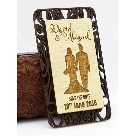 Custom Engraved Wooden Magnet Personalized Gift 20 Rustic Wedding Save the Date Wooden Magnet