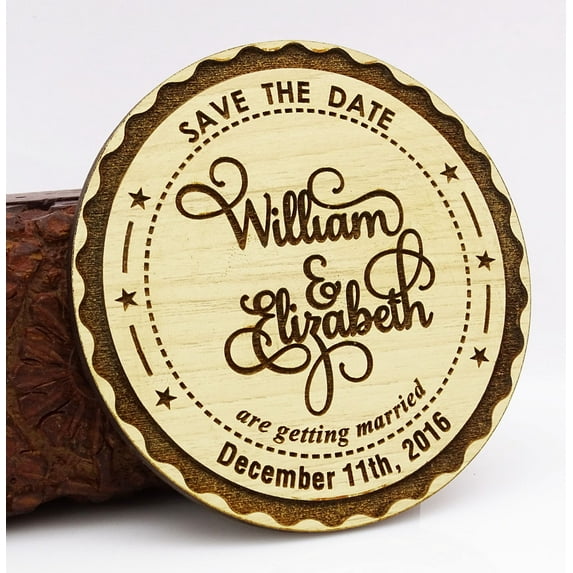 Custom Engraved Wooden Magnet Personalized Gift 20 Rustic Wedding Save the Date Wooden Magnet