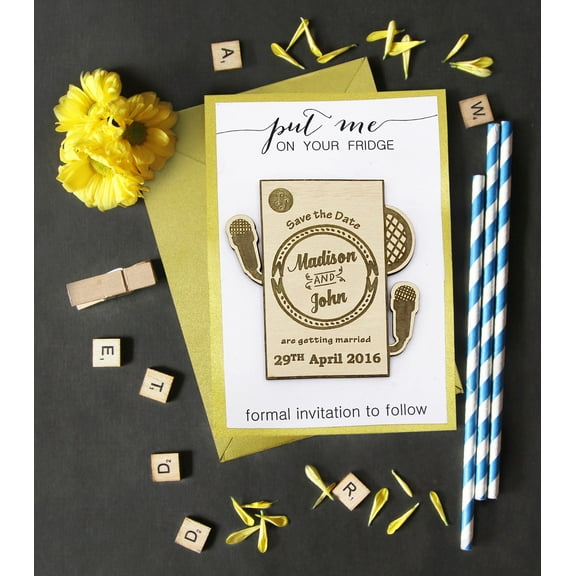 Custom Engraved Wooden Magnet Personalized Gift 45 Rustic Wedding Save the Date Wooden Magnet