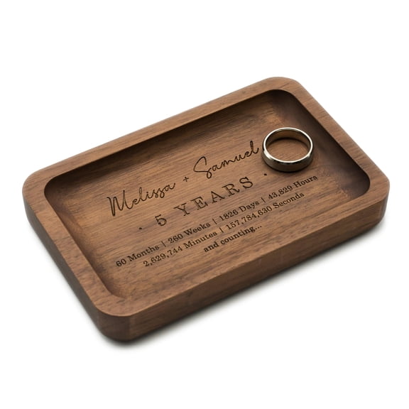 Custom Engraved Wooden Tray for 5 Year Anniversary - Personalized Name & Time Message