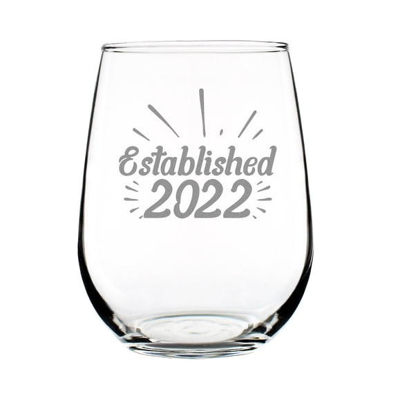 Custom Established Year Wine Glass, Unique Stemless Glass Gift, Engraved 17oz Glassware, Personalized Tumbler, Housewarming Gift
