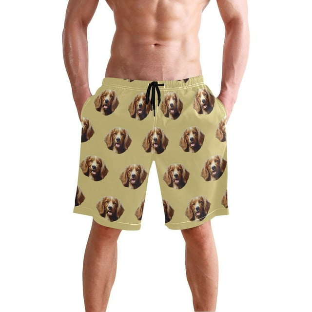 Custom Face Men's Swim Trunks by Customized Photo Quickly Dry Beach Shorts with Pocket and Mesh Lining