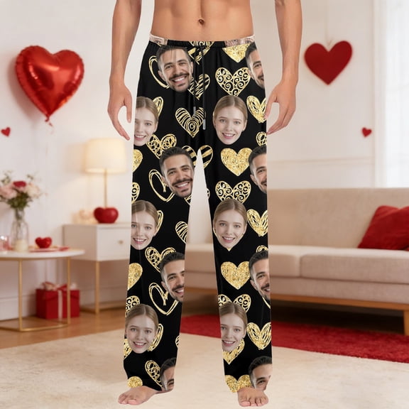 Custom Face Pajamas Bottom Personalized Men Valentines Pajamas Pants To Customize Face Sleep Pants Black S
