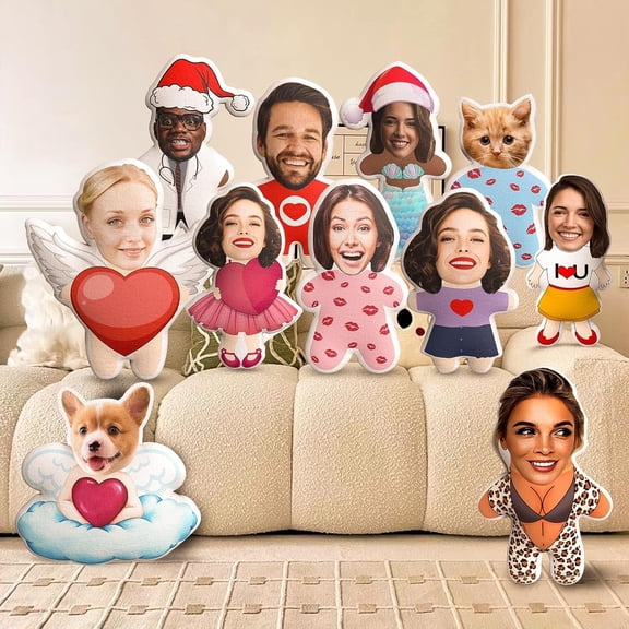 Custom Face Pillow, Personalized Photo Stuffed Pillows, 3D Printing Head Body Shaped Dog Plush Stuffed for Home Sofa Decor Funny Valentine's Day Gifts for Couples, Him, Her, Girlfriend