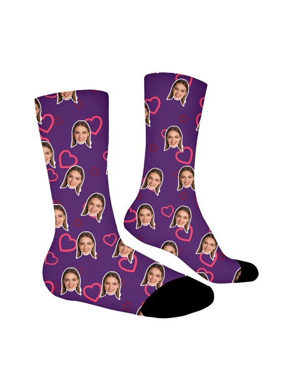 Custom Face Socks with Picture Personalized Photo Crew Funny Socks Gift for Him Her Men Women