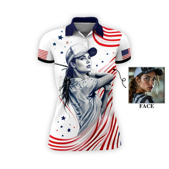 HOMYGIFTS Custom Face Women's Golf Polo Shirt – Breathable, Quick-Dry Performance Fabric