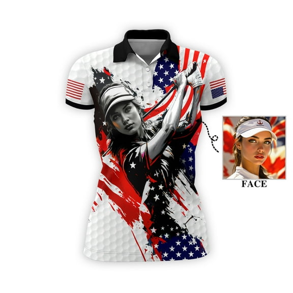 HOMYGIFTS Custom Face Women's Golf Polo Shirt – Breathable, Quick-Dry Performance Fabric