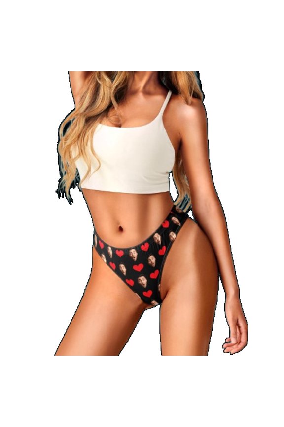 Custom Face Women's Thong, Personalized Photo Underwear Gift, Polyester Fabric