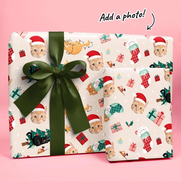 Custom Face Wrapping Paper Cat Christmas, Wrapping Paper Gift Wrap, 30x36 Inches