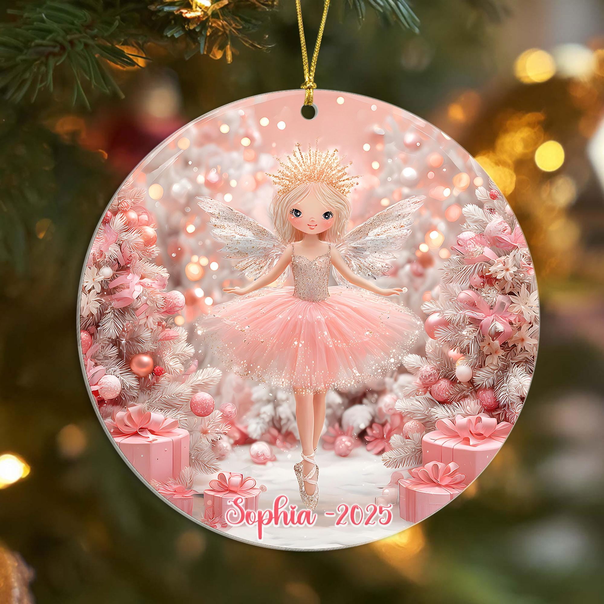 Custom Fairy Christmas Glass Ornament, Ballerina Princess Little Girl — free download