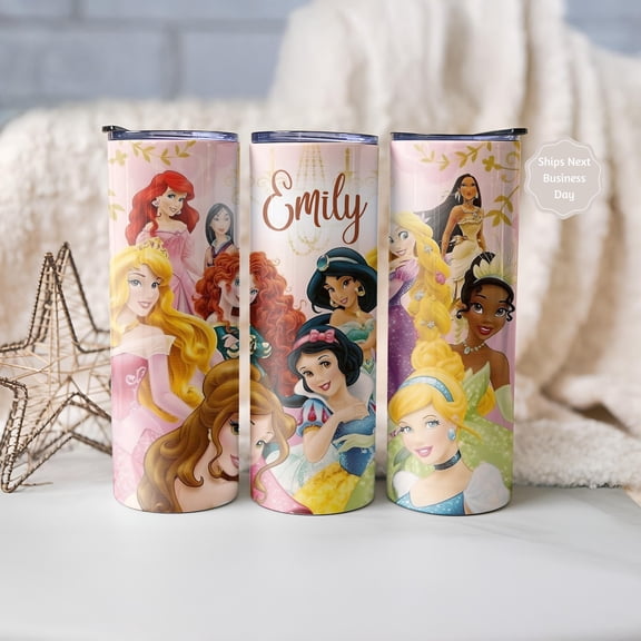 Custom Fairytale Princess Tumbler with Name - 20 oz Stainless Steel Birthday Cup for Girls