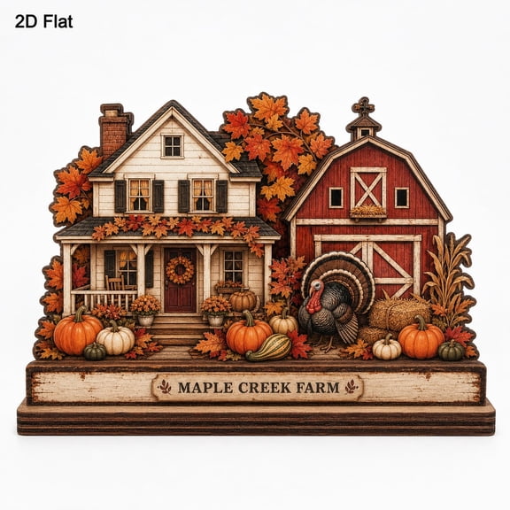 Custom Fall Farmhouse Wooden Block, Autumn Harvest Shelf Display, Autumn Barn Shelf Sitter, Fall Farm Scene Display, Thanksgiving Home Decor