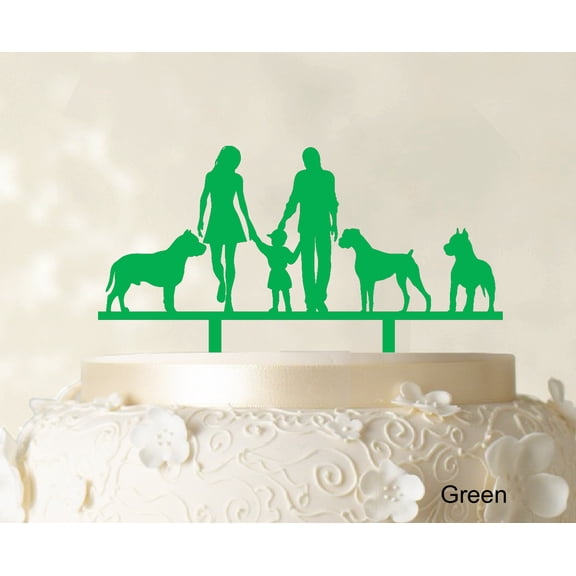 Custom Family Cake Topper With Dogs Silhouette Wedding Cake Topper Cake Decorations Option Available 6"-7" Inches Wide