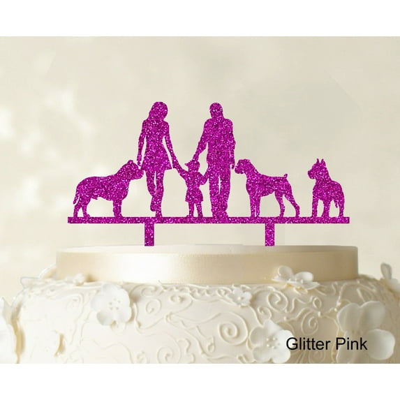 "Custom Family Cake Topper With Dogs Silhouette Wedding Cake Topper Cake Decorations Option Available 6""-7"" Inches Wide"