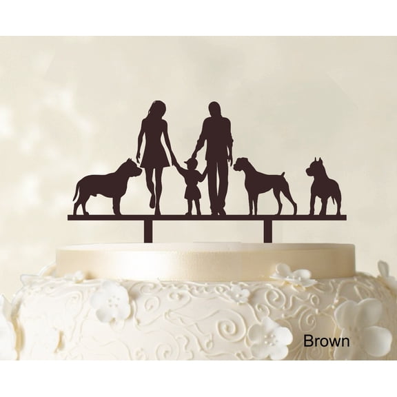 "Custom Family Cake Topper With Dogs Silhouette Wedding Cake Topper Cake Decorations Option Available 6""-7"" Inches Wide"