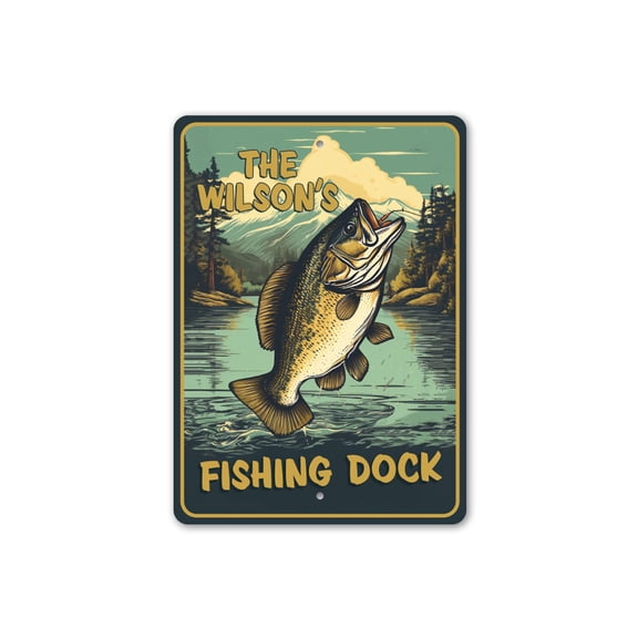 Custom Family Fishing Dock Aluminum Metal Decor Sign - 10x14 inches