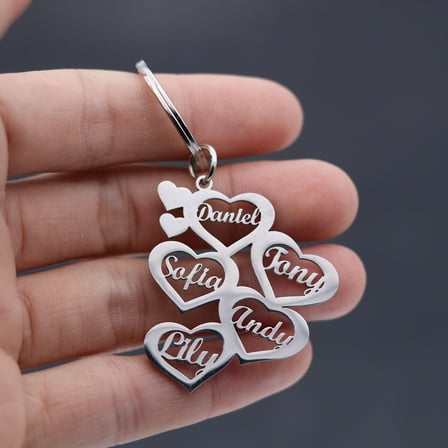 Custom Family Member Multi Name Keychain Personalized Heart Pendant Key Chain Stainless Steel Keyring Women Men Jewelry