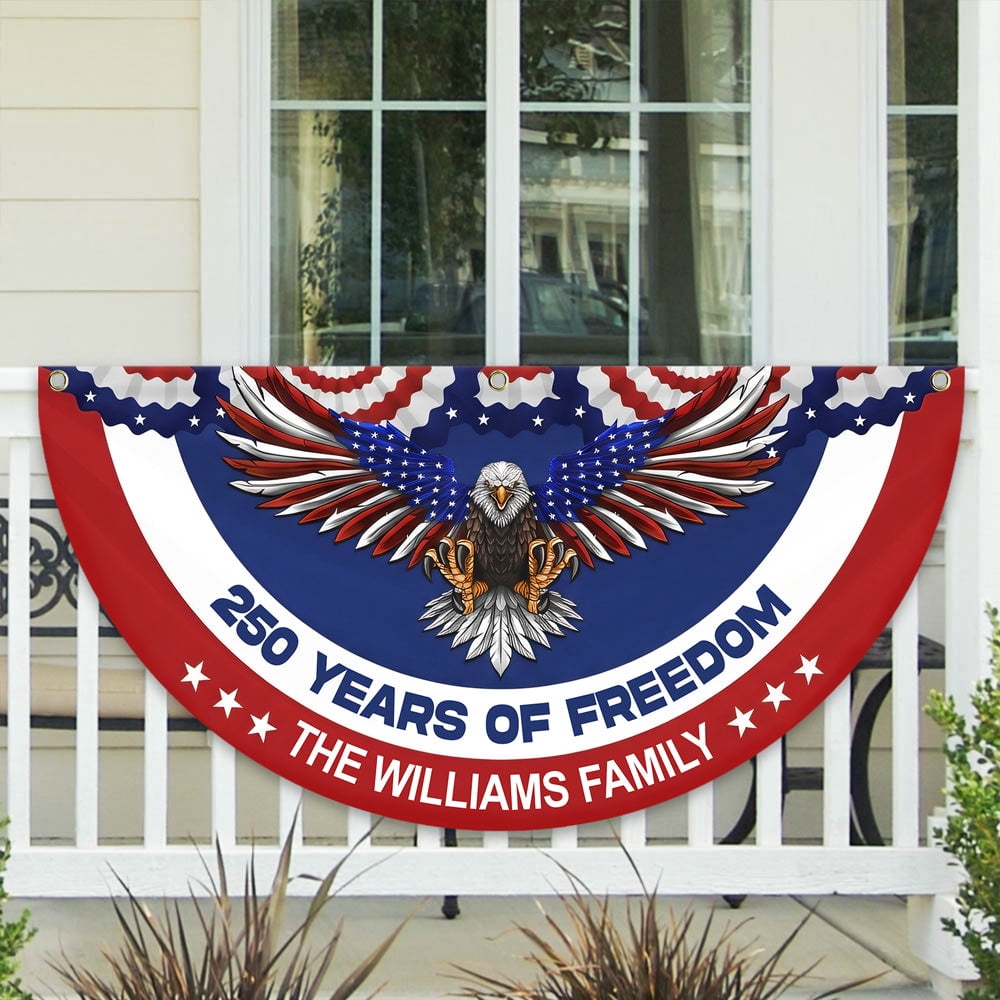 Custom Family Name 250 Years Of Freedom Outdoor Patriotic Fan Flag 36x72in