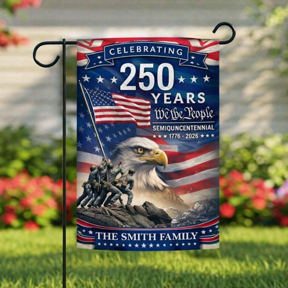 Custom Family Name America 250 Years Patriotic Flag 12x18 POLE NOT INCLUDED Garden Flag