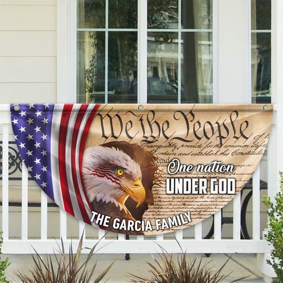 Custom Family Name We The People Flag, America 250 Years Non-Pleated Fan Flag, Personalized Patriot Semicircle Flag, July 4th Independence Day Decor, Outdoor Porch Yard Decor