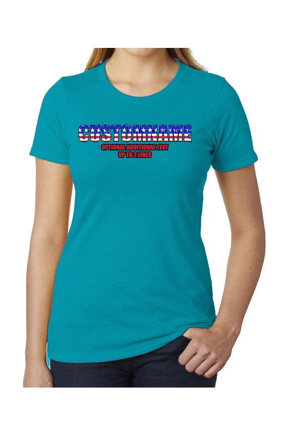 Custom Family Name in American Flag Letters -Family Reunion Women T-shirts