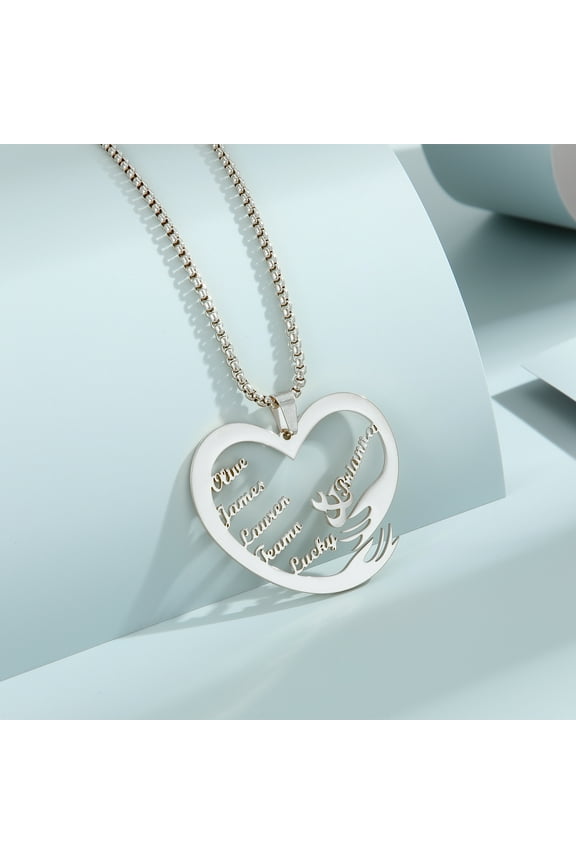 Custom Family Names Pendant Necklaces Personalized Stainless Steel Nameplate Heart Hand Hug Letters Choker Birthday Gift
